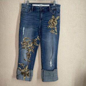 Pilcro Hyphen gold sequin cropped jeans Women's size 29